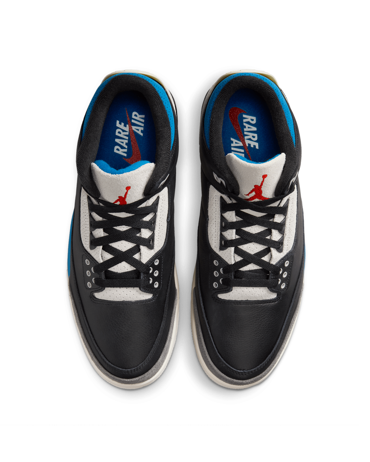 Air Jordan 3 "Rare Air" sneaker with grey suede overlays, mirrored Nike Air heel branding, and premium materials