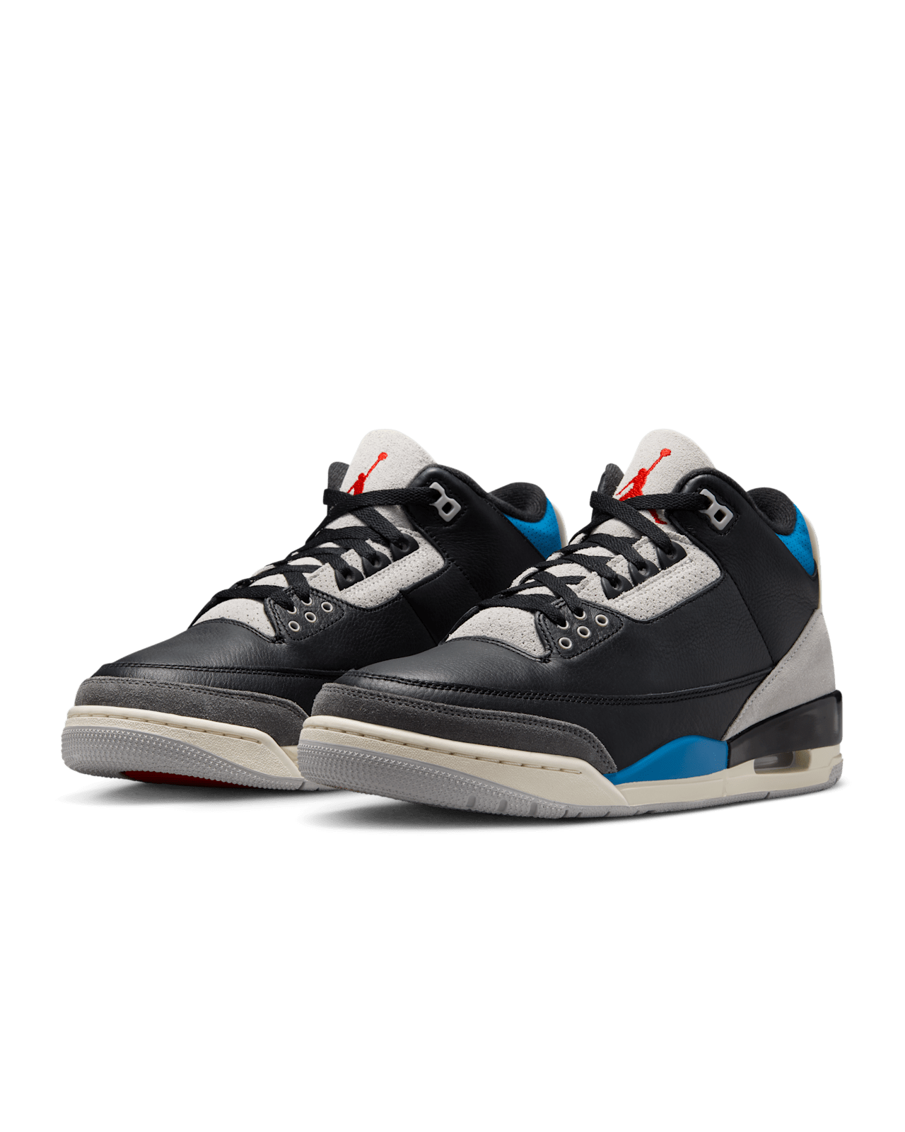 Air Jordan 3 "Rare Air" sneaker with grey suede overlays, mirrored Nike Air heel branding, and premium materials