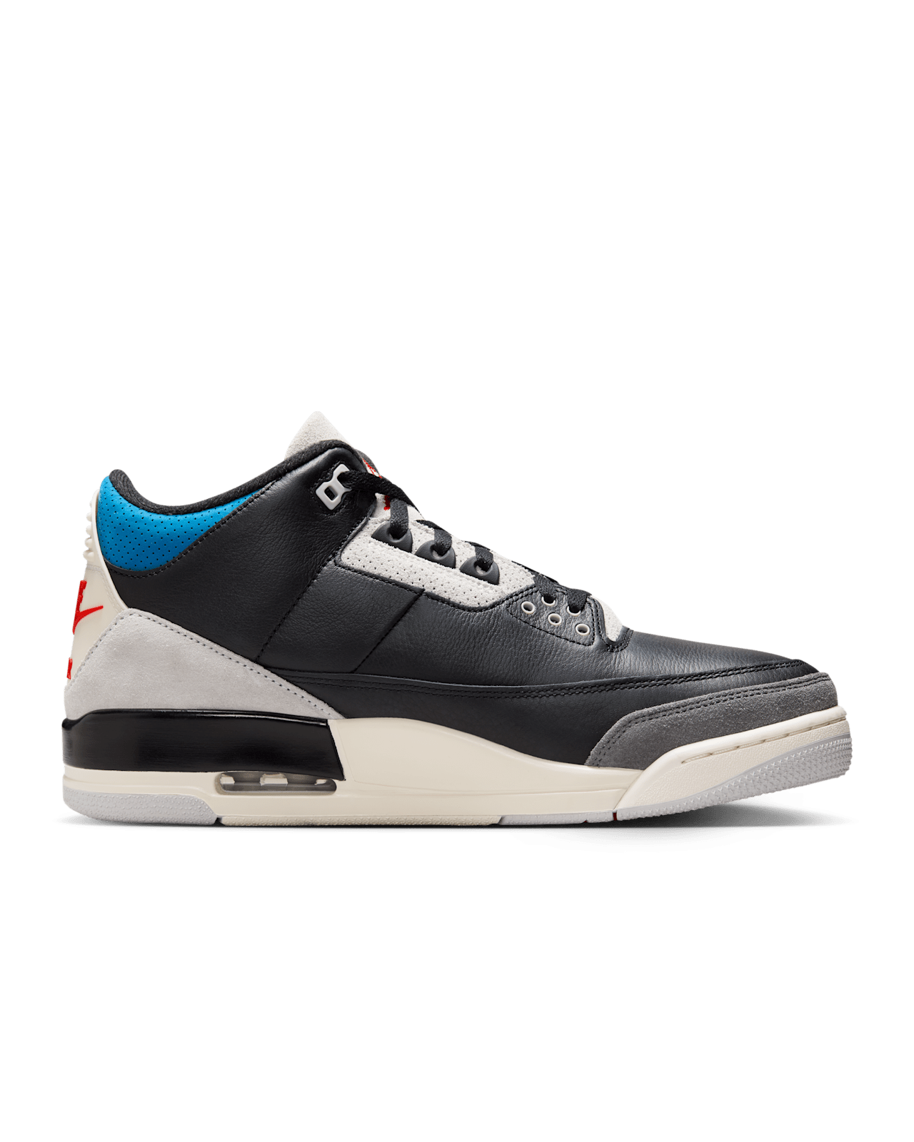 Air Jordan 3 "Rare Air" sneaker with grey suede overlays, mirrored Nike Air heel branding, and premium materials