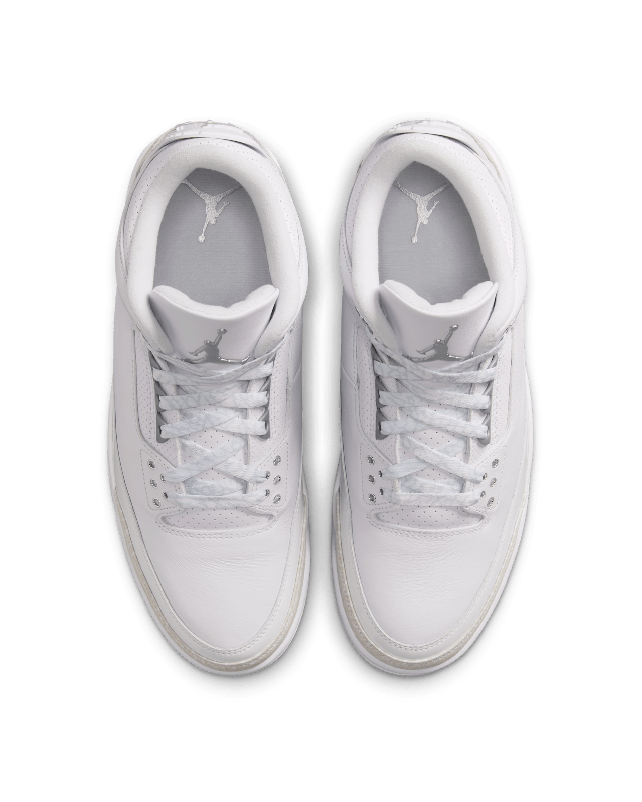 Air Jordan 3 in white leather with elephant print overlays and metallic silver accents