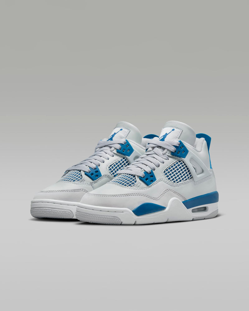 Reinventing Classic: AJ4 with Deep Blue Accents, Premium Materials, and Lightweight Nike Air Cushioning