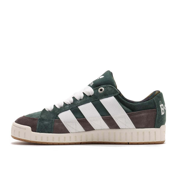 BAPE x adidas 30th Anniversary city sneaker with leather upper, rubber outsole, and hidden pocket in the shoe tongue.