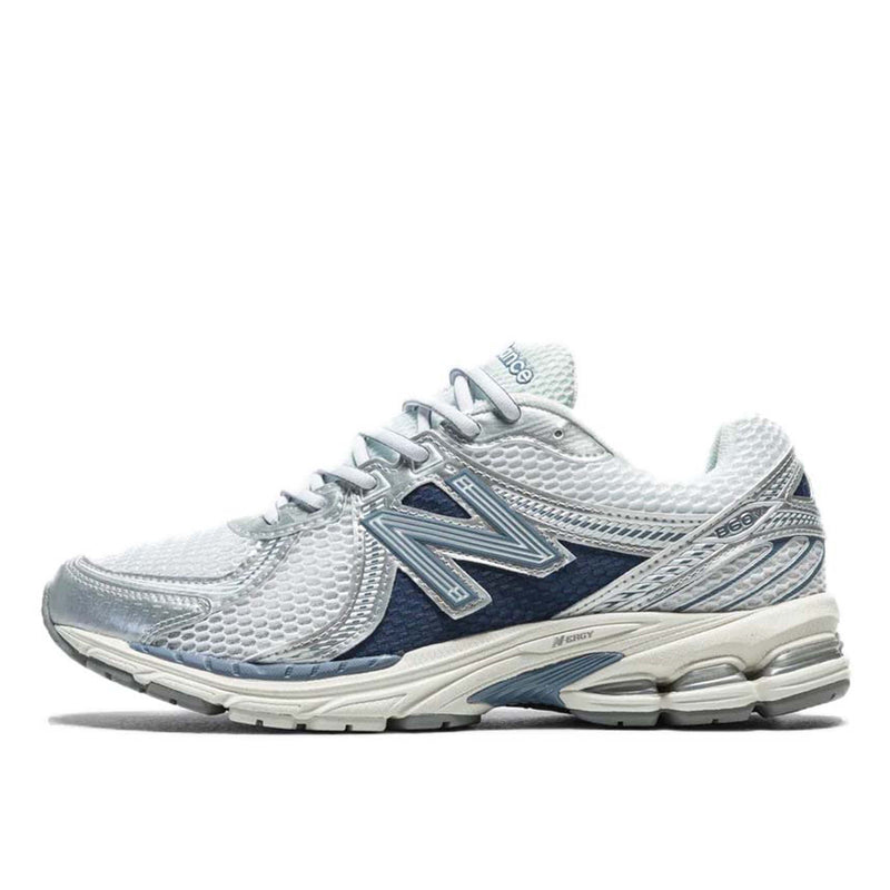 New Balance ML860GG2 from Northern Lights Pack: White mesh upper with silver accents and icy blue details, ABZORB cushioning. 