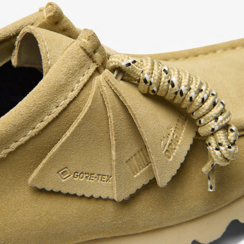 The Wallabee GTX in a fresh seasonal color, showcasing a butter-soft suede upper with GORE-TEX® waterproof membrane,