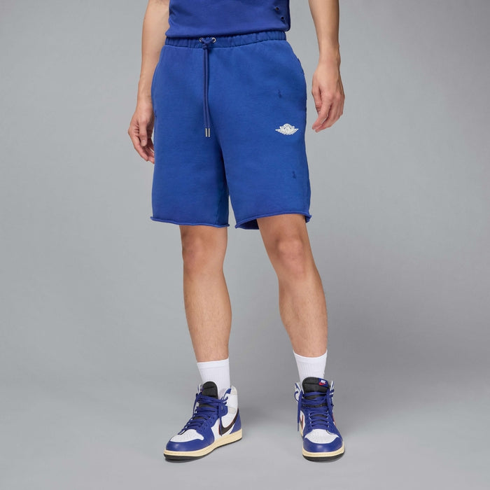 Jordan Rare Air shorts in heavyweight French terry with distressed details, raw edge hems, and crackle print graphics
