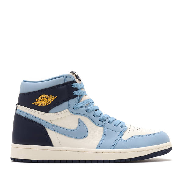 AJ1 'First in Flight' edition with University Blue, Midnight Navy, and Sail upper, accented with University Gold, celebrating aviation history