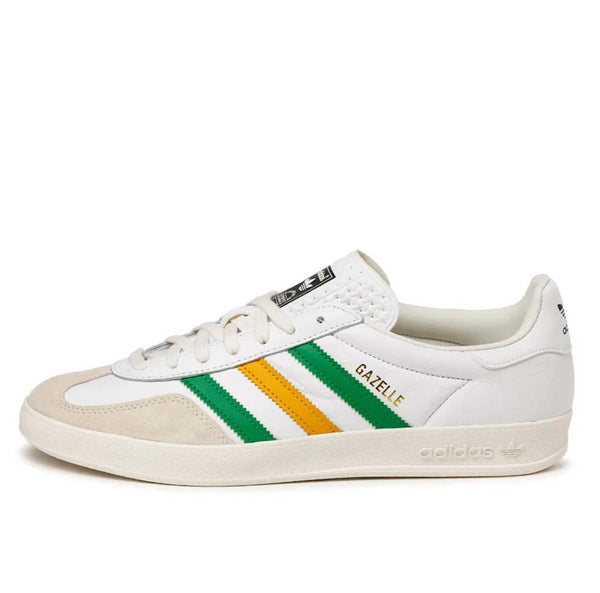 Adidas Gazelle Indoor shoes with premium suede upper and two-tone 3-Stripes, showcasing retro style and comfort.