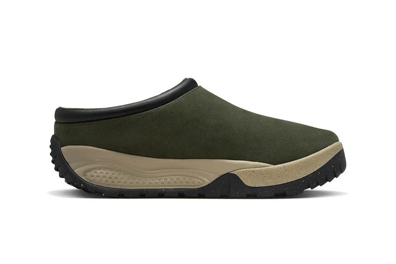 Nike Rufus Sequoia mule in suede with beige midsole, black tread, and rugged outsole for Fall 2024 release