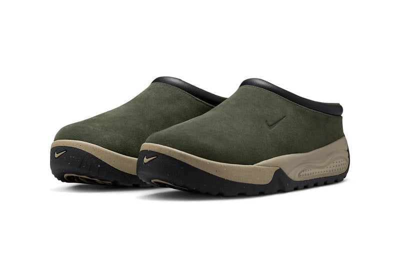 Nike Rufus Sequoia mule in suede with beige midsole, black tread, and rugged outsole for Fall 2024 release