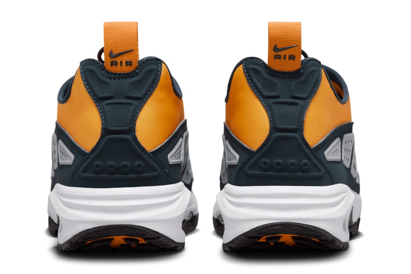 Air Sunder Max in Deep Ocean/Gold/Deep Yellow colorway with zip-up body, neoprene and tech-fabric upper, textured panels, and subtle Nike Swoosh near zip closure