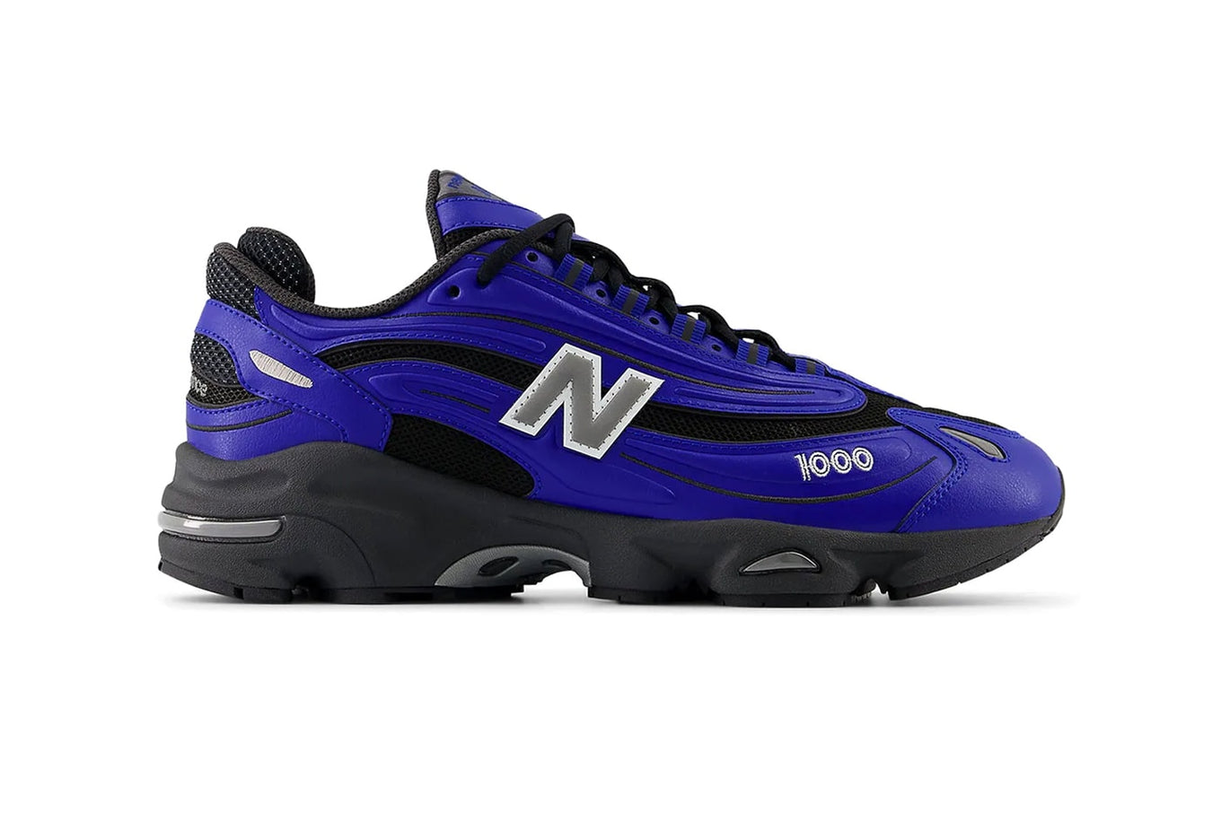 New Balance 1000 sneaker with mesh and leather upper, ABZORB cushioning, and retro chunky sole in Y2K-inspired design