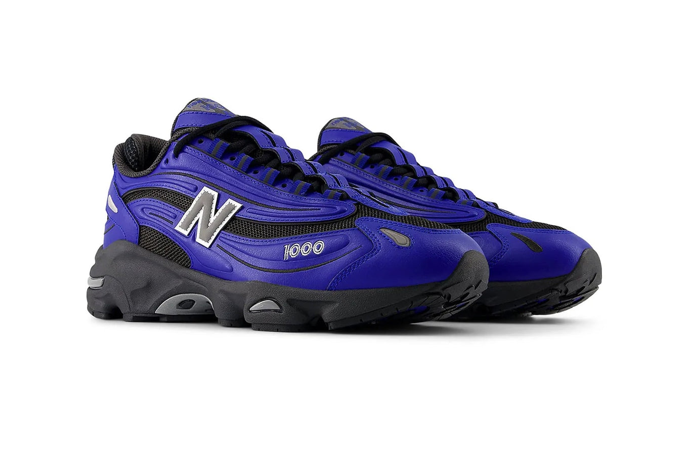 New Balance 1000 sneaker with mesh and leather upper, ABZORB cushioning, and retro chunky sole in Y2K-inspired design