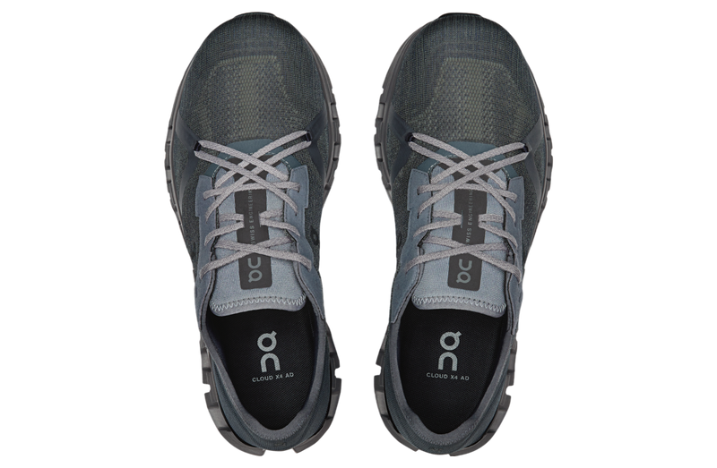 On Cloud X 4 AD Stone/Black running shoe featuring advanced mesh upper, sleek silhouette, and stylish stone and black colorway.