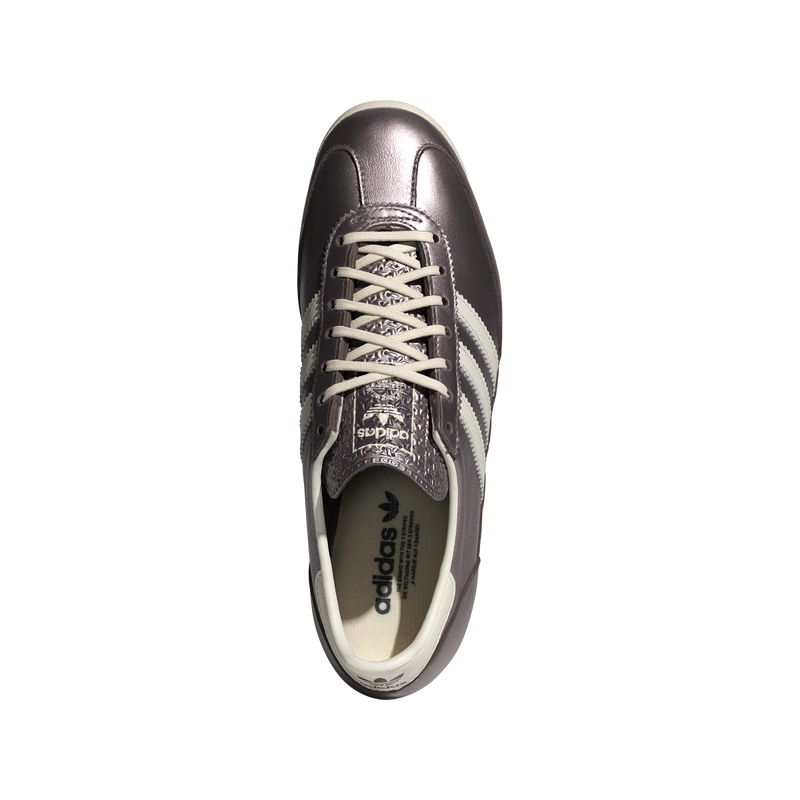 adidas SL 72 sneaker with a metallic leather upper, low-profile silhouette, and EVA midsole for lightweight comfort and vintage-inspired style.