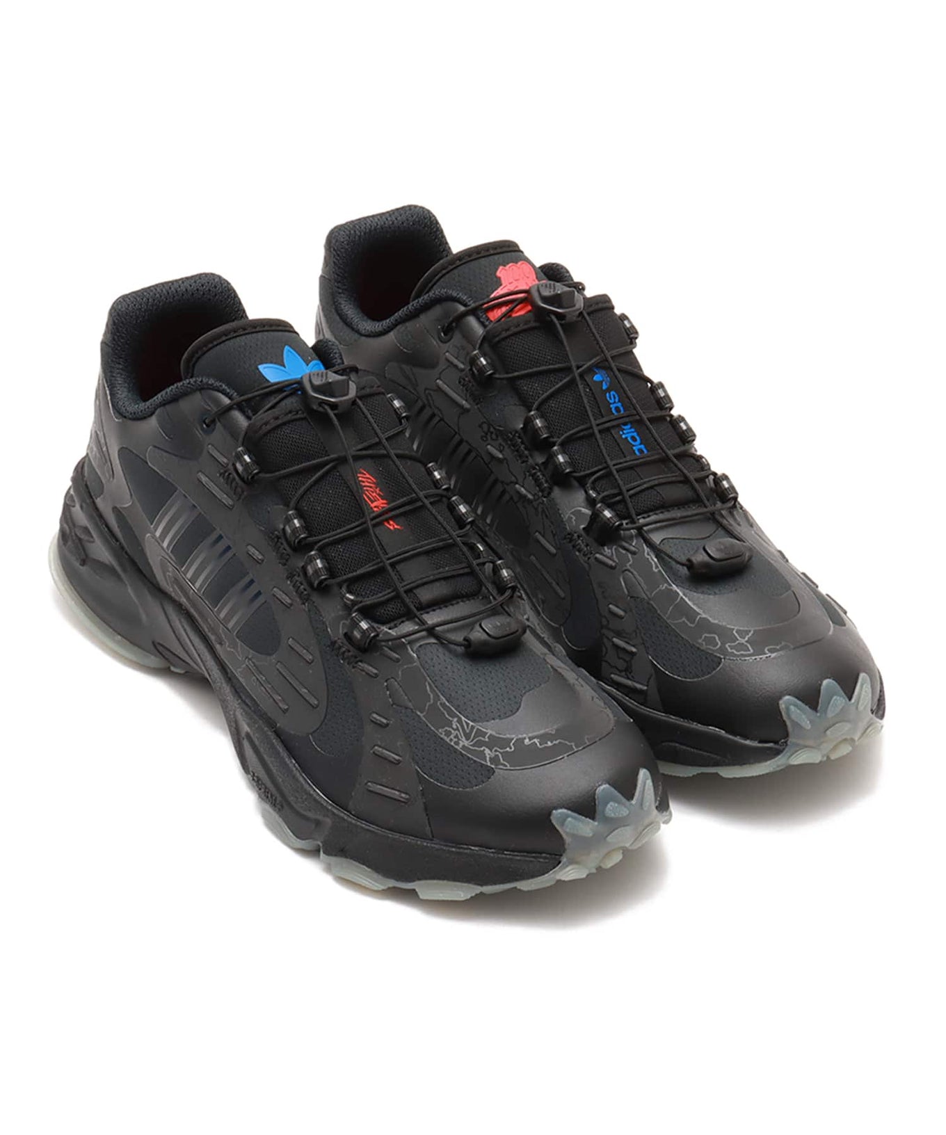 adidas x 100 Thieves Savage shoes with reflective geo-camo, speed lacing, welded TPU overlays, and dual branding