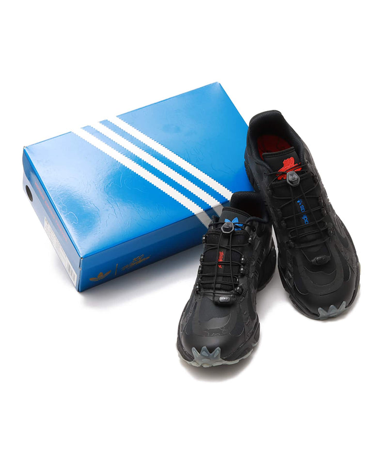 adidas x 100 Thieves Savage shoes with reflective geo-camo, speed lacing, welded TPU overlays, and dual branding