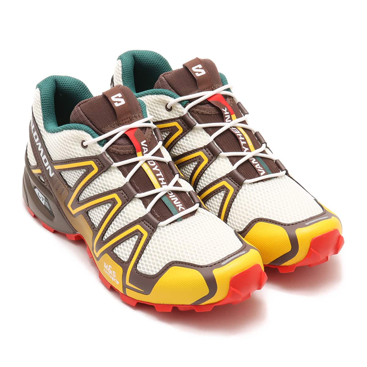 Salomon x Vandy The Pink SPEEDCROSS 3 "Hamburger" sneaker with vibrant colors and materials representing a hamburger