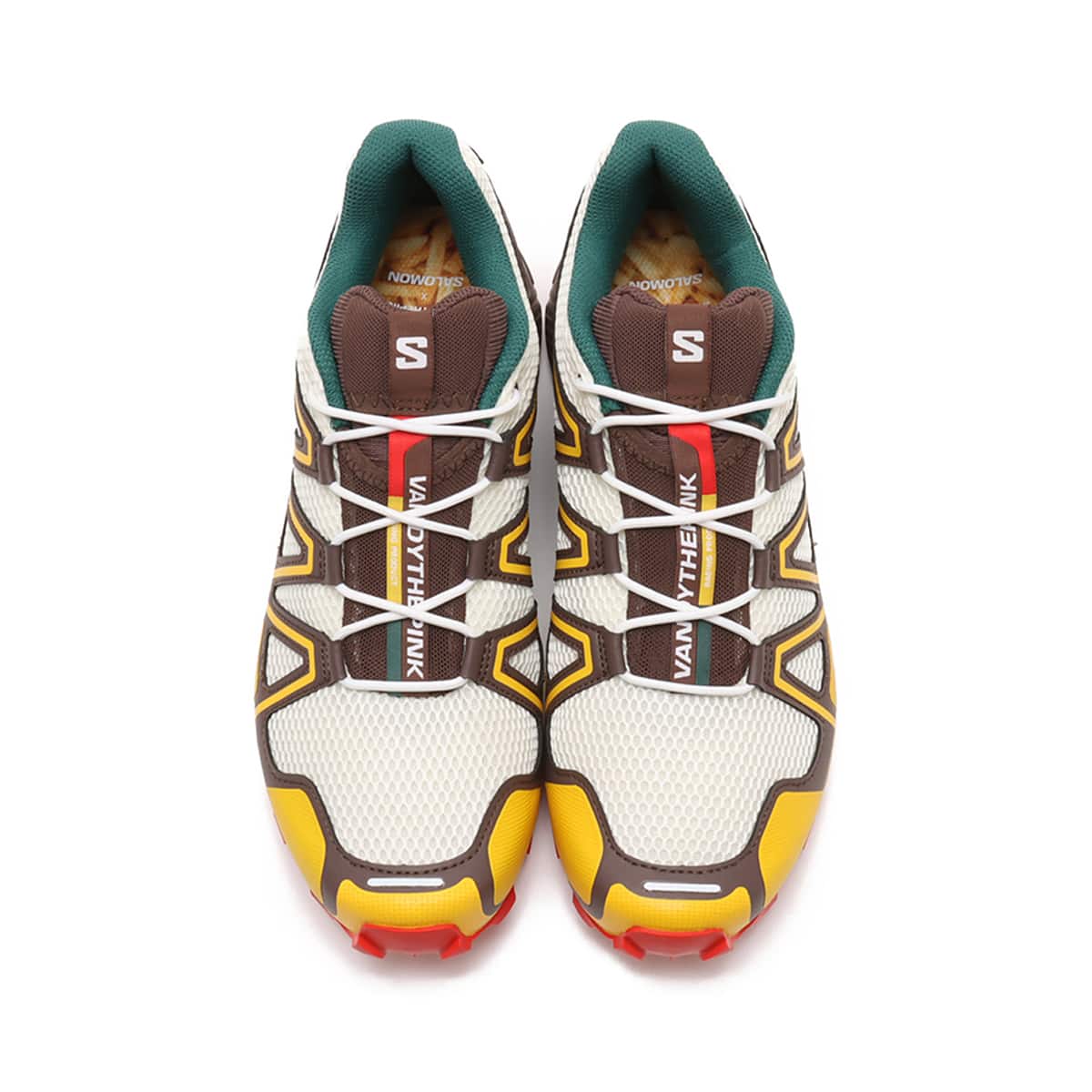 Salomon x Vandy The Pink SPEEDCROSS 3 "Hamburger" sneaker with vibrant colors and materials representing a hamburger