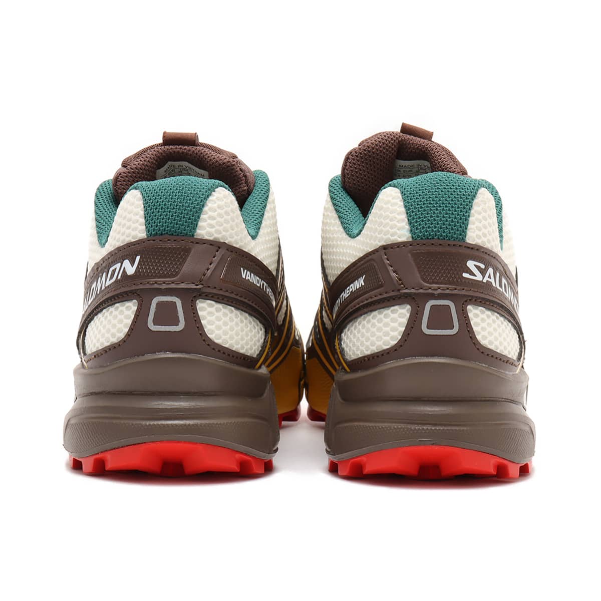 Salomon x Vandy The Pink SPEEDCROSS 3 "Hamburger" sneaker with vibrant colors and materials representing a hamburger