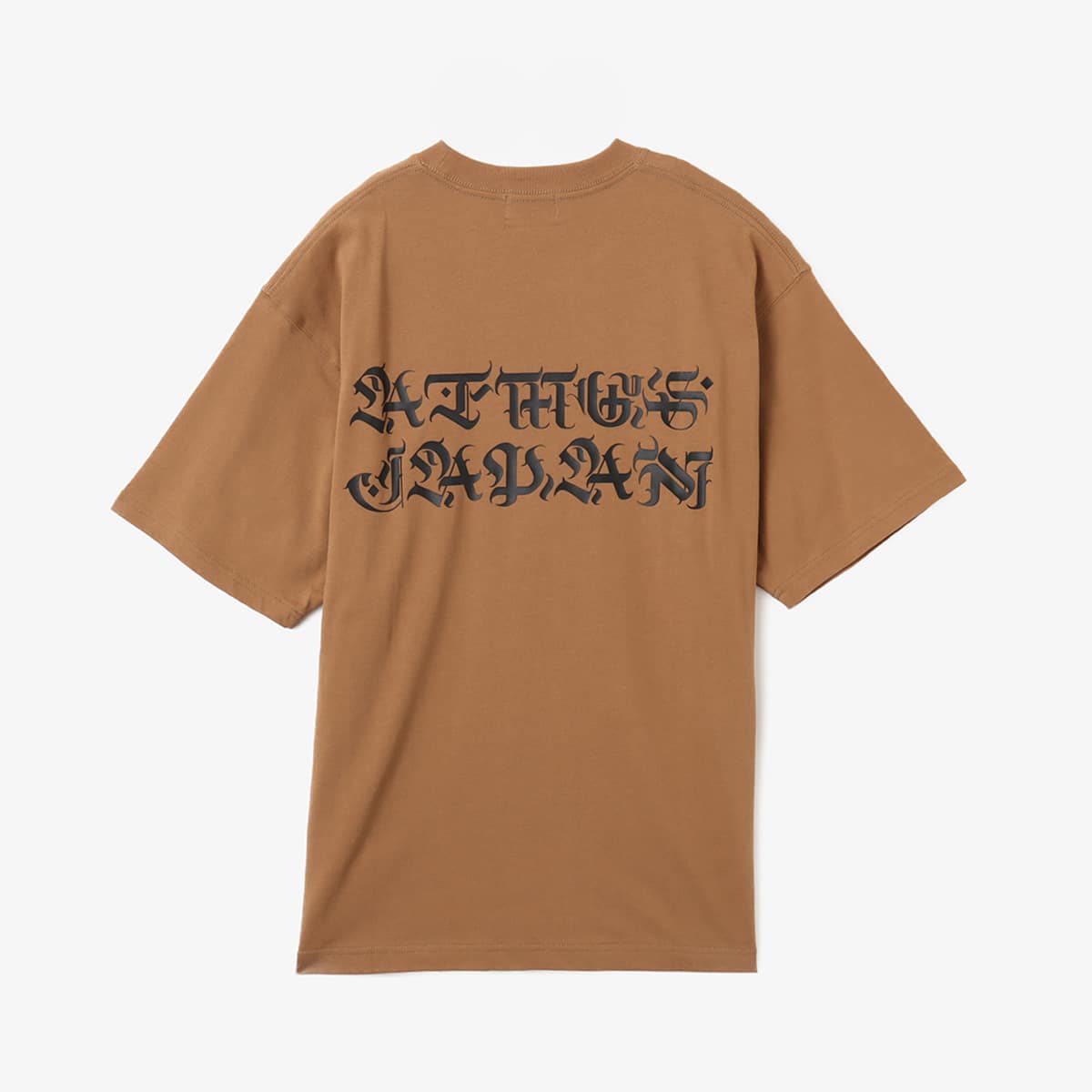 Short-sleeve T-shirt with a textured jersey fabric and bold Old English font motif printed in thick rubber on the front and back.






