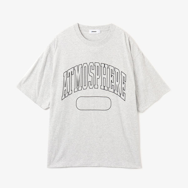 ATMOSPHERE logo short-sleeved T-shirt with vintage black finish and blue pistag at left hem