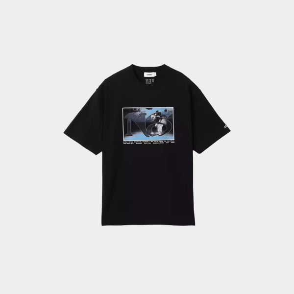 Nas x atmos "God's Son" T-shirt featuring artwork from Nas's 2002 album and the track title "Made You Look" on the back. 


