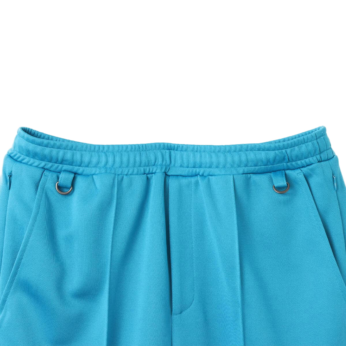 Men’s pin tuck trouser pants in Japanese Toray jersey with elastic waistband, bias pockets, and zippered back pocket