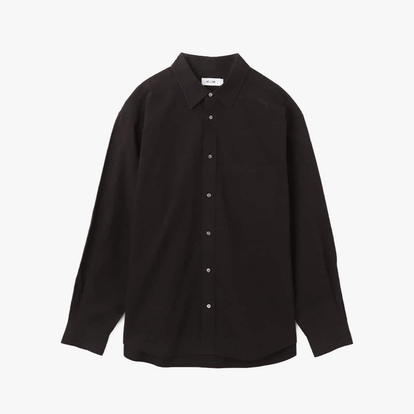 Vintage-Inspired Loose-Fit Shirt with Vertical Creases and Embroidered Atmosphere Motif