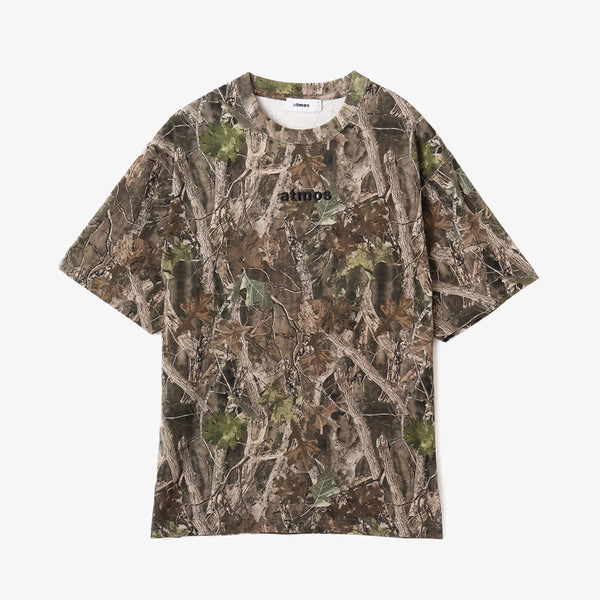 Classic atmos logo T-shirt with embroidered front, blue pist tag on the hem, and durable 9 oz American cotton fabric.