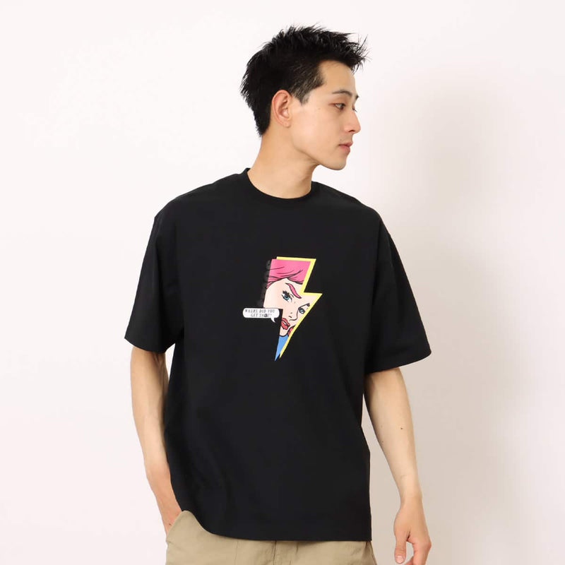 Comic Book Style Pop Graphics T-Shirt with Rubber-Printed Atmos Logo Sleeve Detail, Heavy-Ounce Jersey Fabric