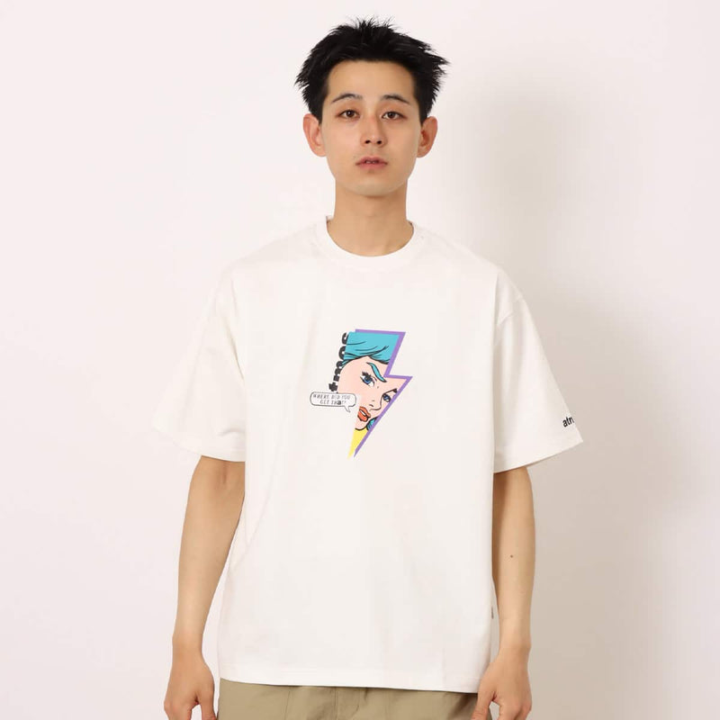 Comic Book Style Pop Graphics T-Shirt with Rubber-Printed Atmos Logo Sleeve Detail, Heavy-Ounce Jersey Fabric