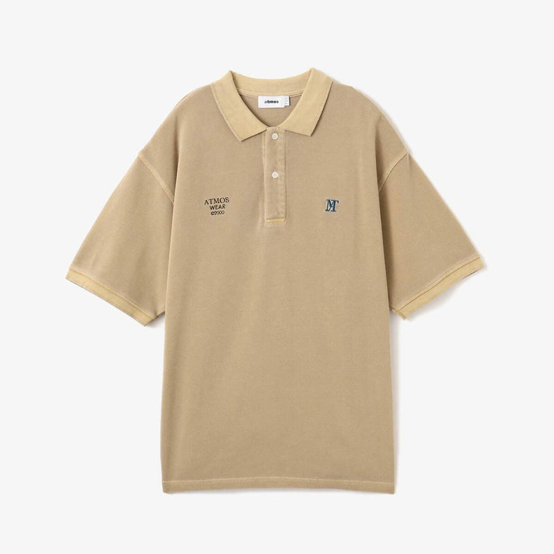 Vintage-style Pigment Dyed Polo Shirt with Embroidered Atmos Motif, 100% Cotton 