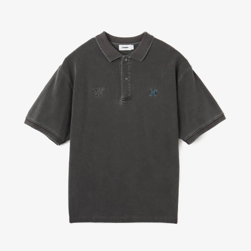 Vintage-style Pigment Dyed Polo Shirt with Embroidered Atmos Motif, 100% Cotton 