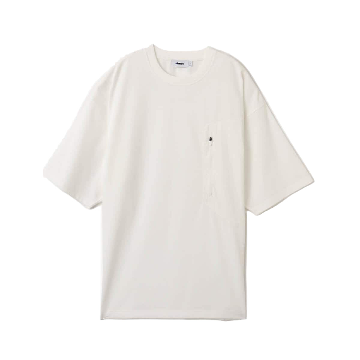 Men's short-sleeved polyester T-shirt with cotton-like texture, zippered pocket on left chest, and blue pist tag on left hem.


