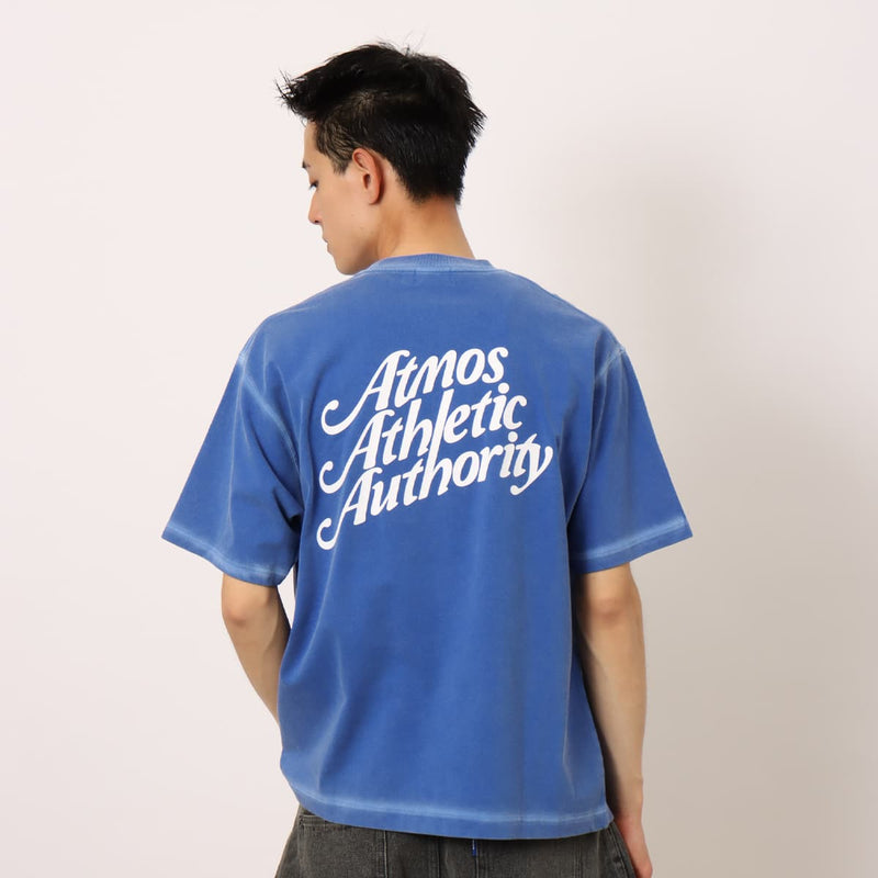 Men's short-sleeved vintage-inspired T-shirt with textured jersey material, "Atmos Athletic Authority"