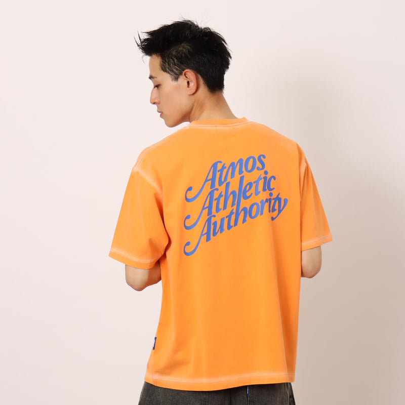 Men's short-sleeved vintage-inspired T-shirt with textured jersey material, "Atmos Athletic Authority"