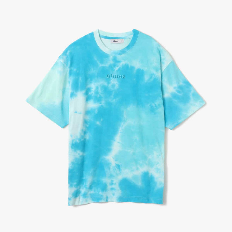 Men's short-sleeved T-shirt with tie-dye print, Embroidery Classic Logo, and blue pist tag on the left hem.