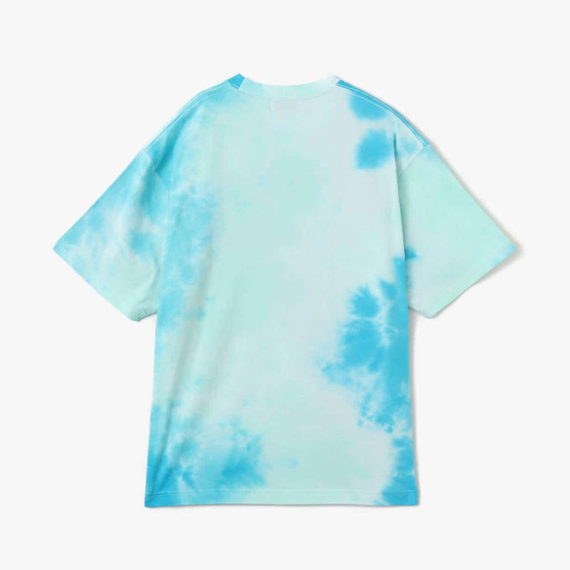 Men's short-sleeved T-shirt with tie-dye print, Embroidery Classic Logo, and blue pist tag on the left hem.