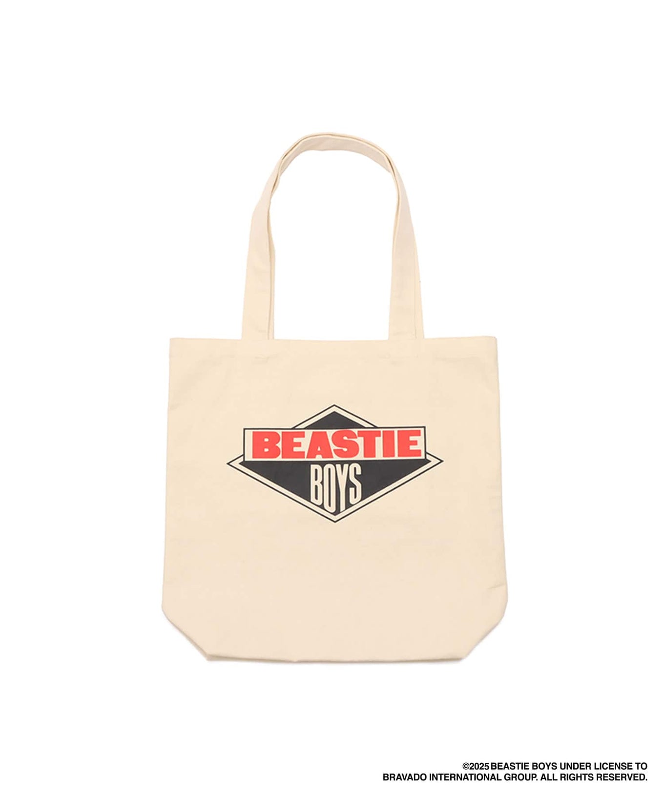 Limited edition atmos x Beastie Boys tote bag featuring "Licensed to Ill TOUR" flyer graphics and Eric Haze logo artwork, made from durable cotton material.