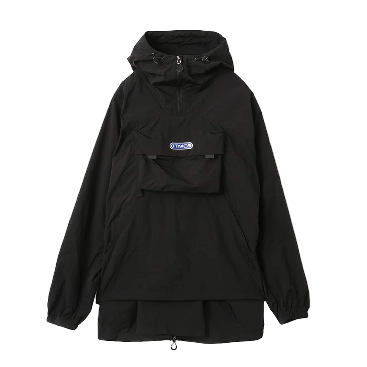 Lightweight, water-repellent anorak jacket with zippered back panel for wearing over a backpack