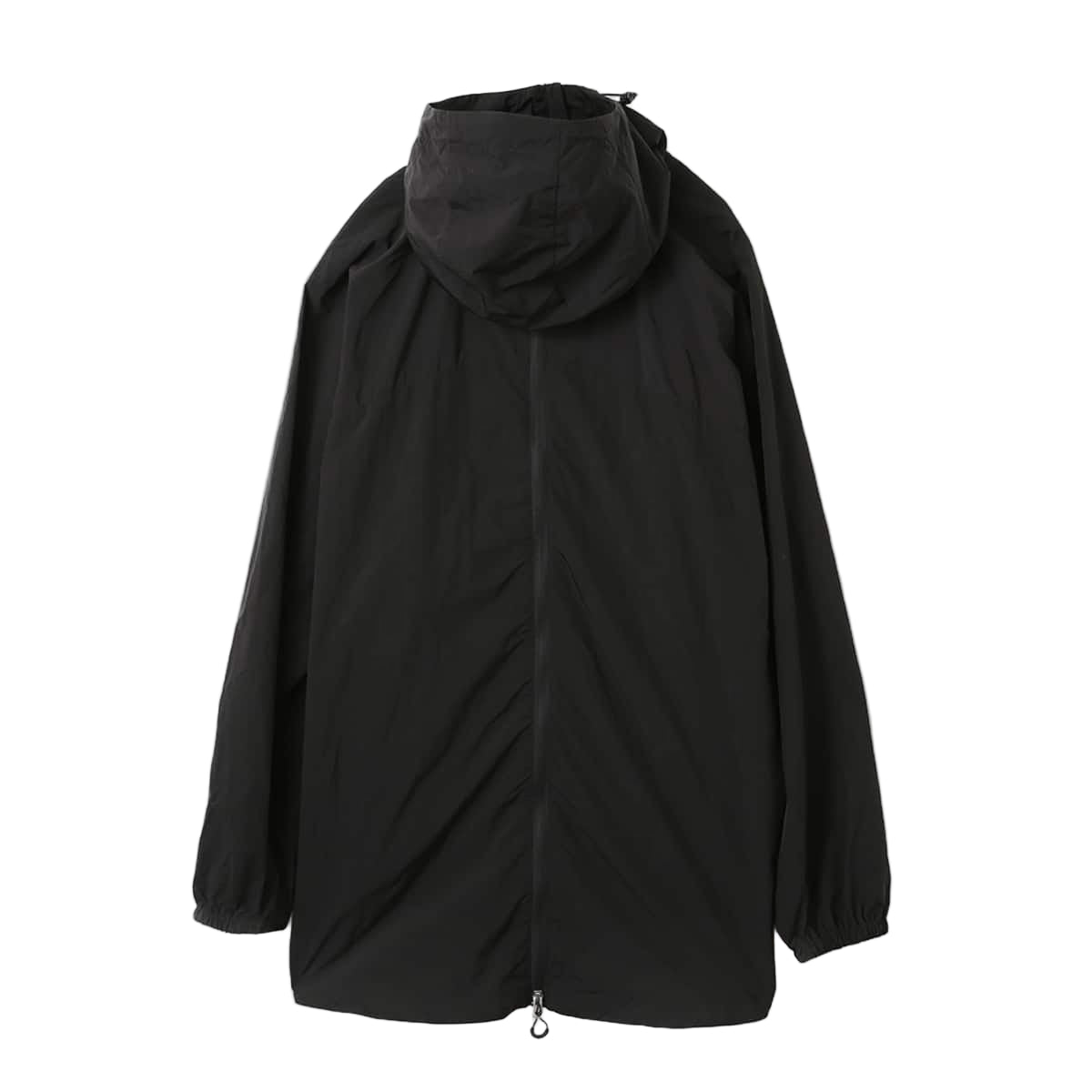Lightweight, water-repellent anorak jacket with zippered back panel for wearing over a backpack