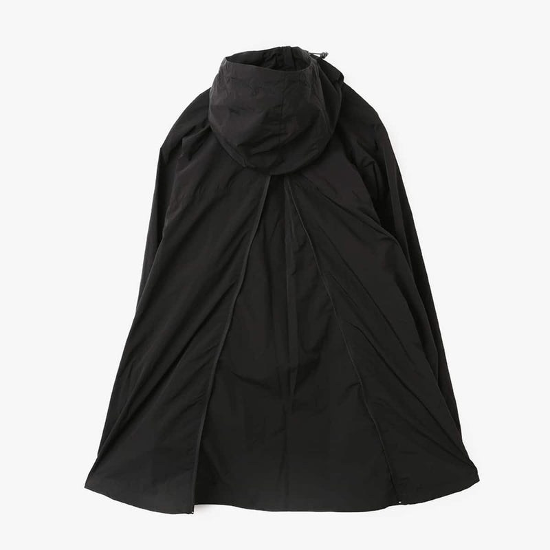 Lightweight, water-repellent anorak jacket with zippered back panel for wearing over a backpack