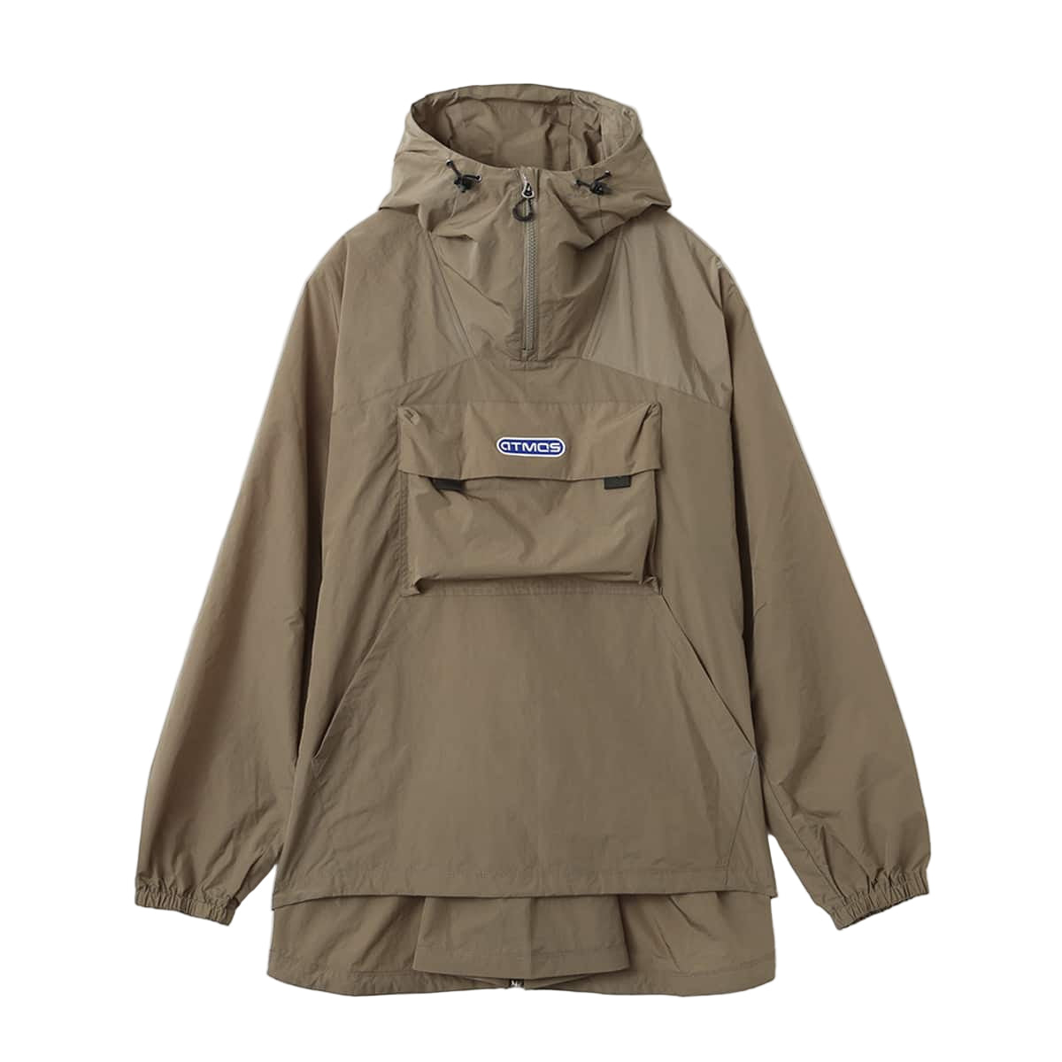 Lightweight, water-repellent anorak jacket with zippered back panel for wearing over a backpack