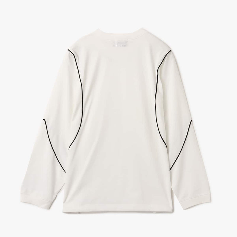 Sporty long-sleeve polyester T-shirt with raglan sleeves, reflective atmos logo on back neck, worn by 180cm model in size L