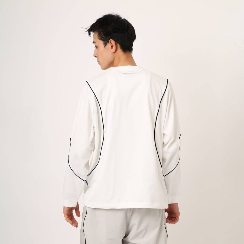 Sporty long-sleeve polyester T-shirt with raglan sleeves, reflective atmos logo on back neck, worn by 180cm model in size L