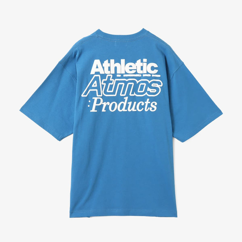 Short-sleeved cotton T-shirt with rubber atmos logo on chest and large foam-printed logo on the back