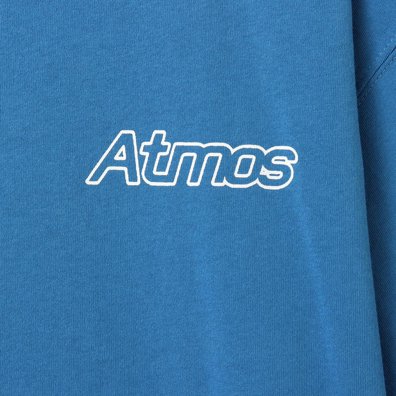 Short-sleeved cotton T-shirt with rubber atmos logo on chest and large foam-printed logo on the back