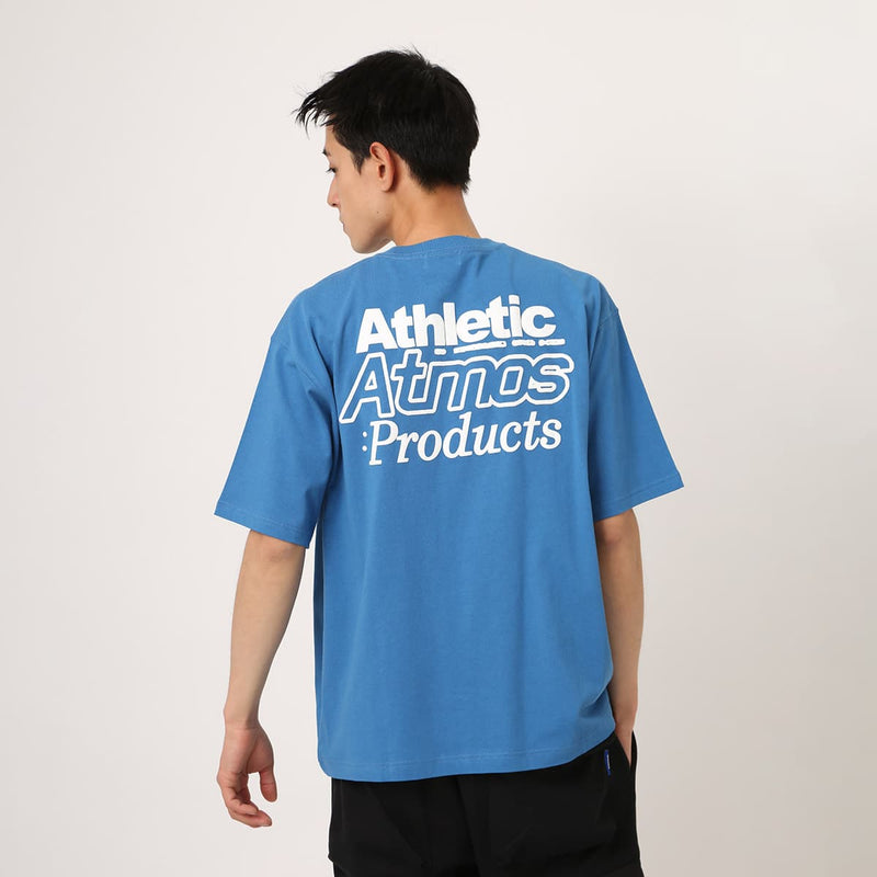 Short-sleeved cotton T-shirt with rubber atmos logo on chest and large foam-printed logo on the back