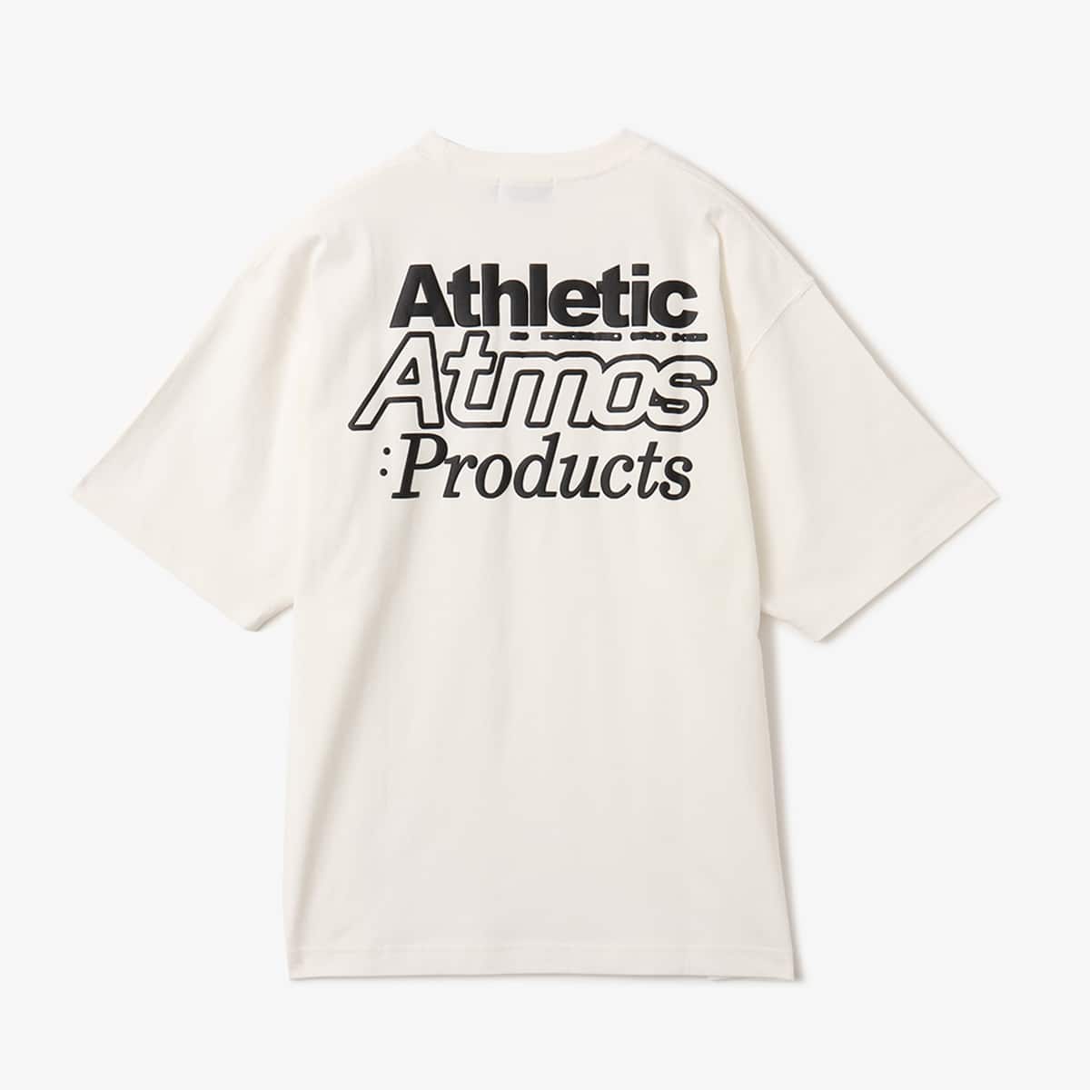 Short-sleeved cotton T-shirt with rubber atmos logo on chest and large foam-printed logo on the back
