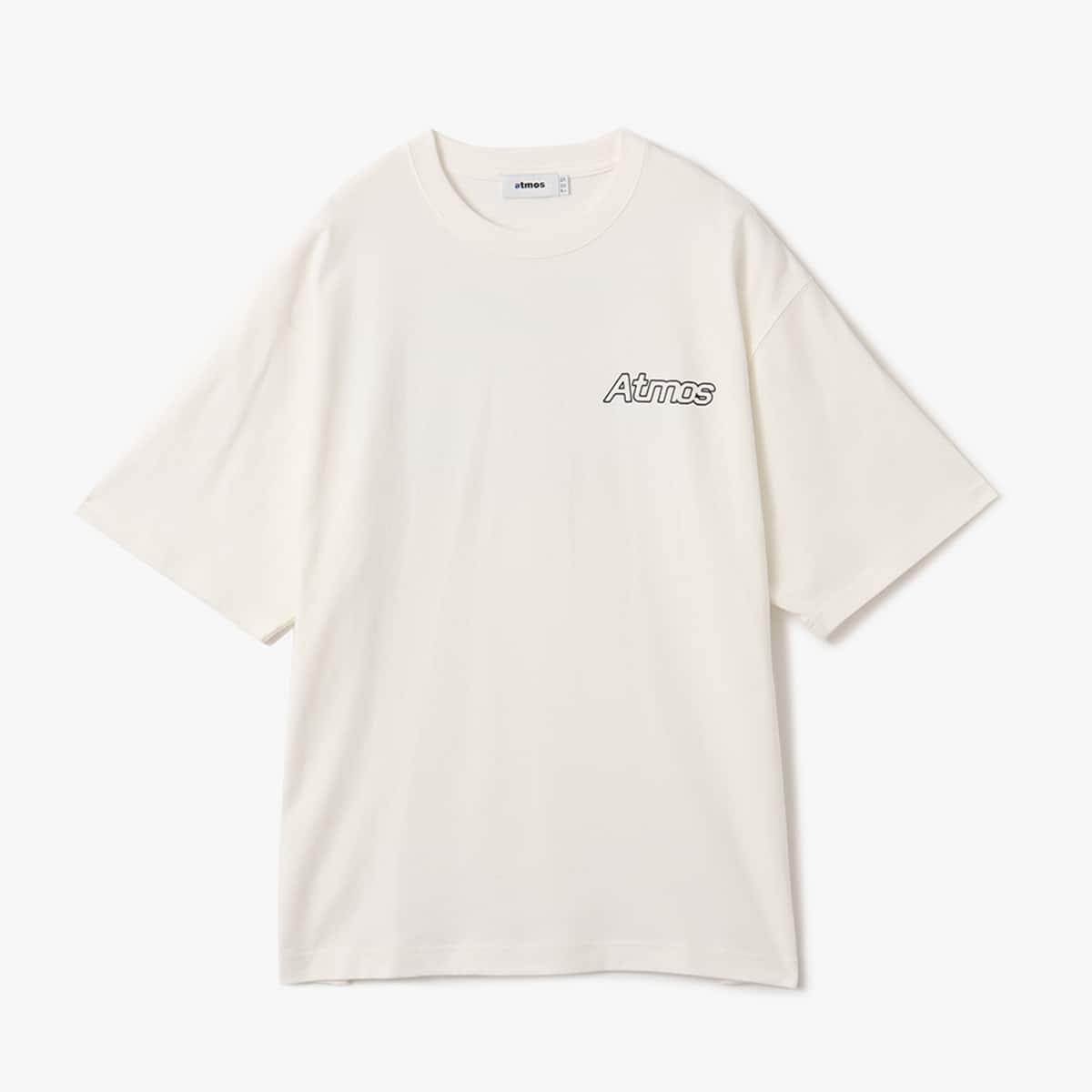 Short-sleeved cotton T-shirt with rubber atmos logo on chest and large foam-printed logo on the back